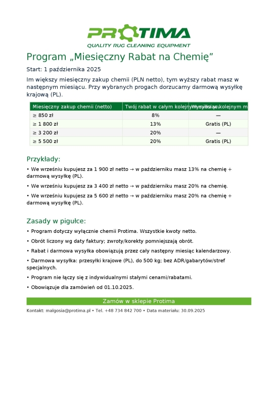 Nowy program: miesięczne rabaty na chemię Protima!